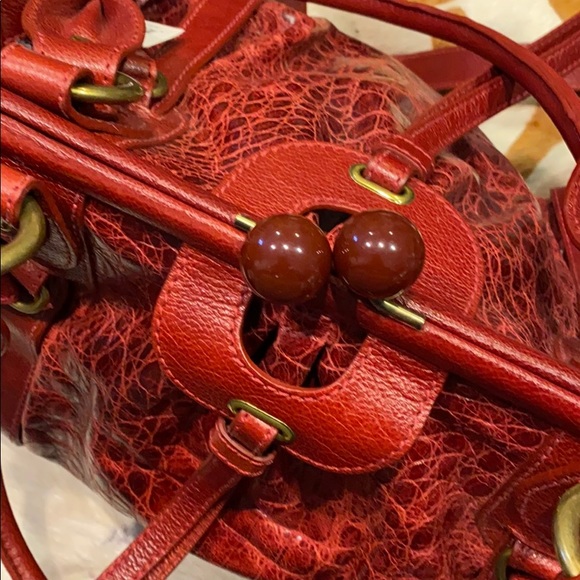 LOCKHART red embossed leather large satchel new! - Picture 15 of 16